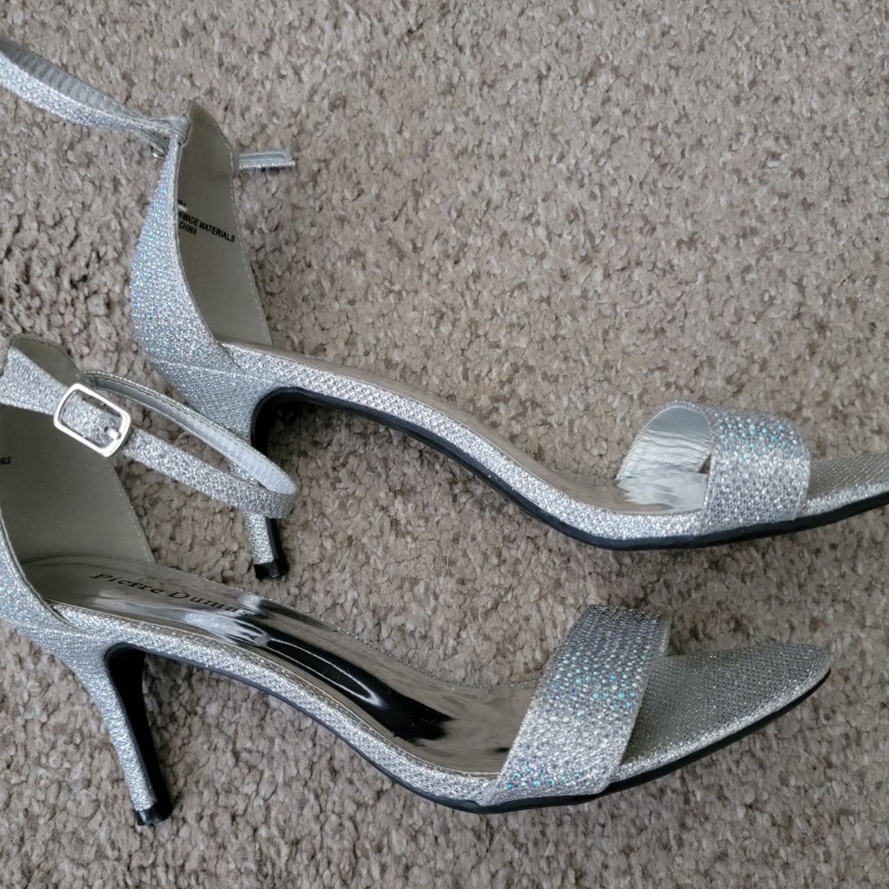 Glamorous Pierre Dumas Silver Ankle Strap Shimmer Pumps - Picture 3 of 6